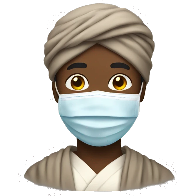 Black man with a turban wearing a robe and a face mask emoji