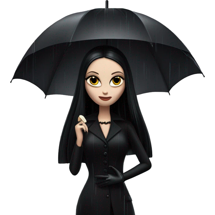 Teen Morticia Addams at a rainy funeral holding umbrella. funeral veil ,gloves,purse. Palm Beach Honey Barbie  emoji