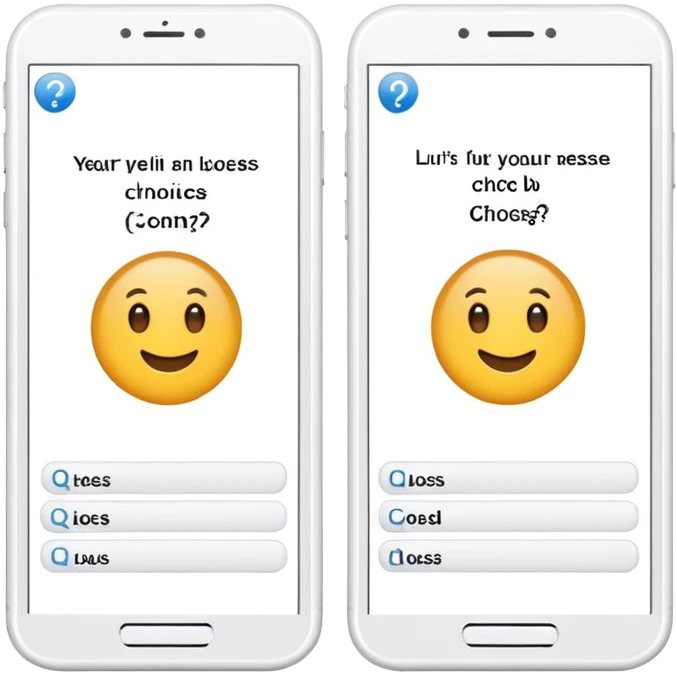 paper with multiple choice options a) and b) clearly visible, quiz sheet with answer choices emoji
