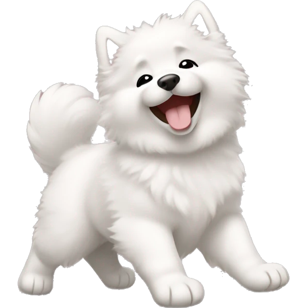 Samoyed puppy, rolling on its back with laughter, with paws in the air. emoji