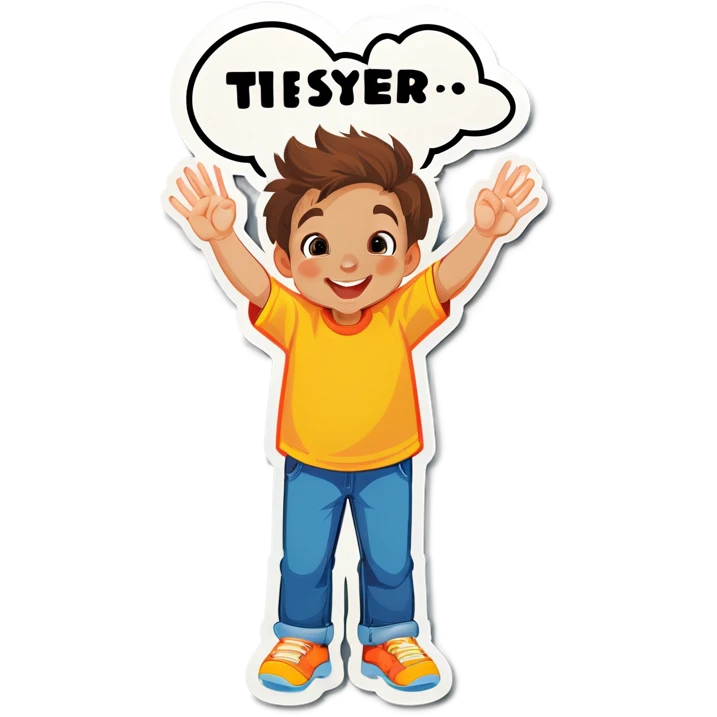 Kid raising hand saying yes emoji