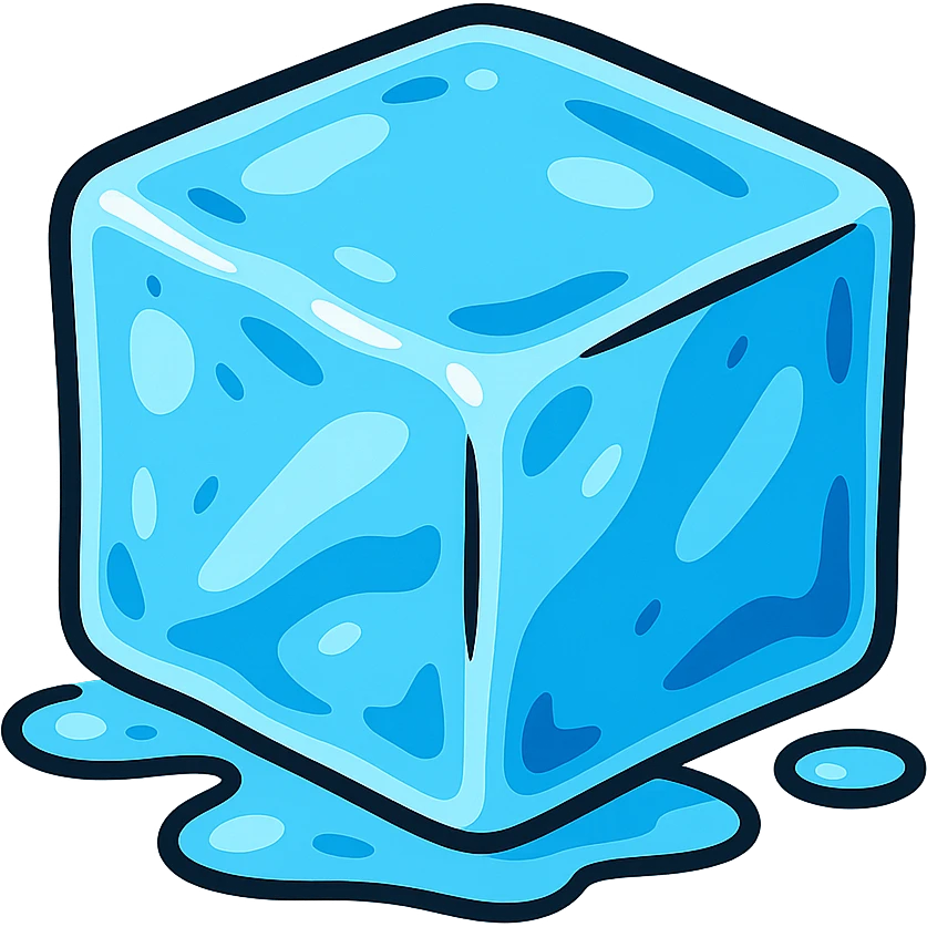 cartoon style ice, bright blue, simple shading emoji