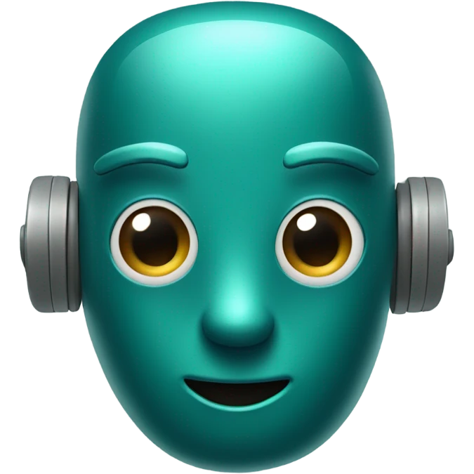 Cute AI robot head in a dark teal colour. Friendly looking with an antenna. emoji