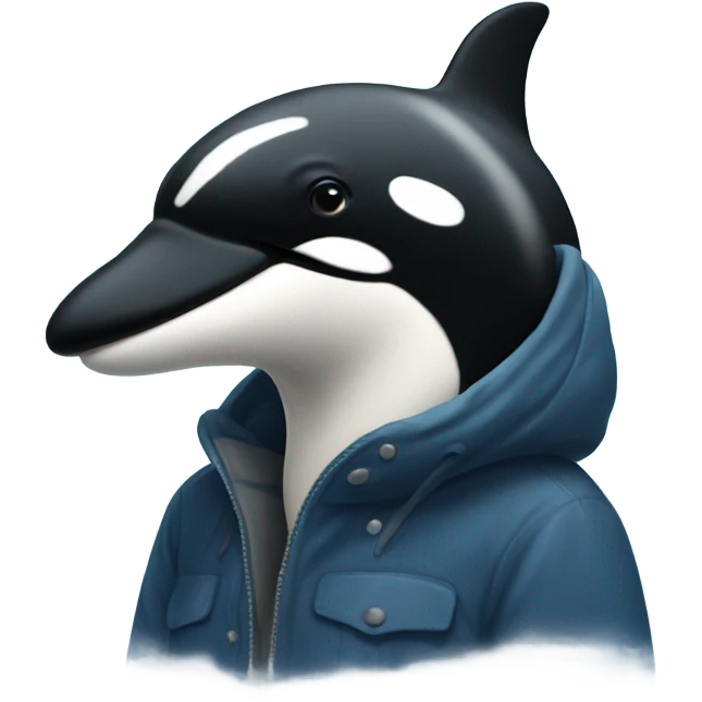Orca in cold weather clothing with snow around it  emoji