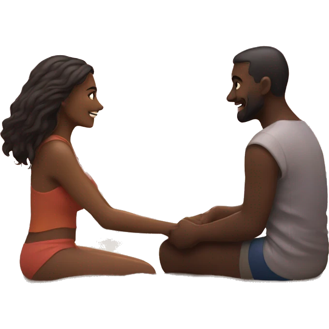 Beach sunset with man and woman emoji