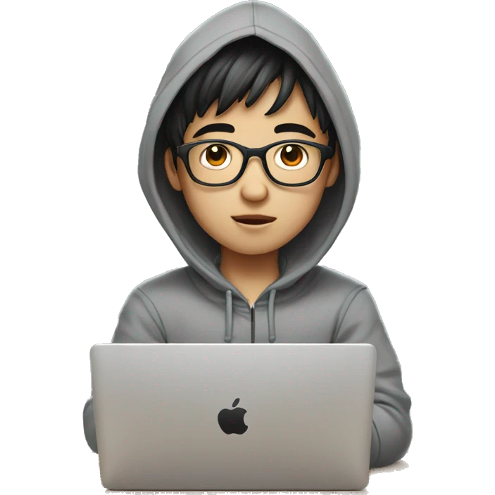 korean boy in grey hoodie with glasses with MacBook-laptop emoji