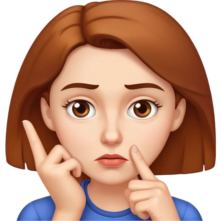 Woman with finger on chin, puzzled expression with furrowed brow emoji
