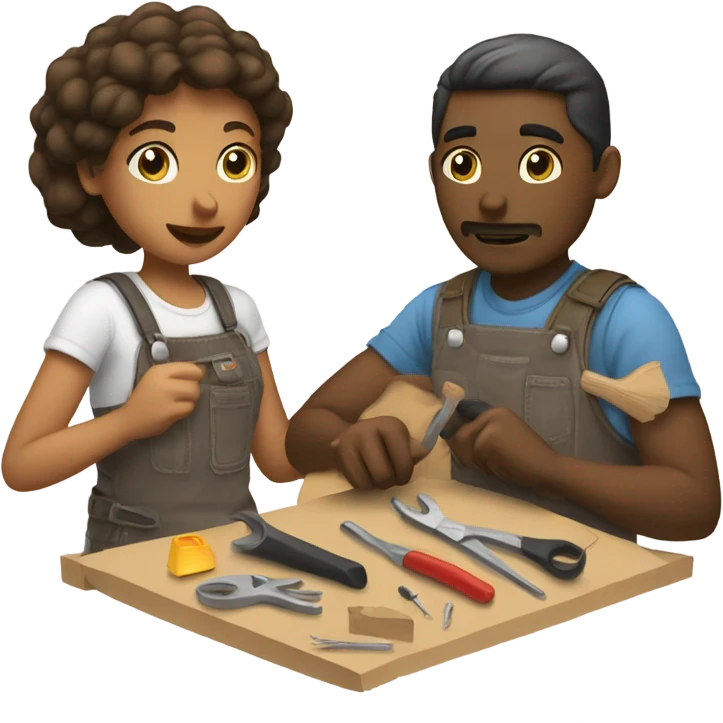 Two people making a craft emoji