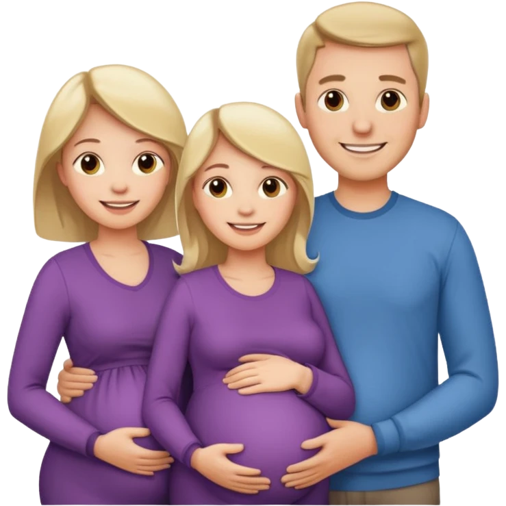 I want a couple. Only the wife is pregnant. There is only one pregnant women. Both the husband hand wife family are stand behind them. There is No kids emoji