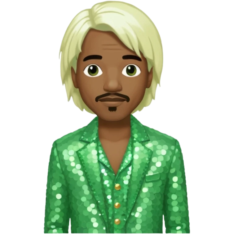 Andre 3000 from Outkast with long white blonde hair, pale green sequin outfit emoji