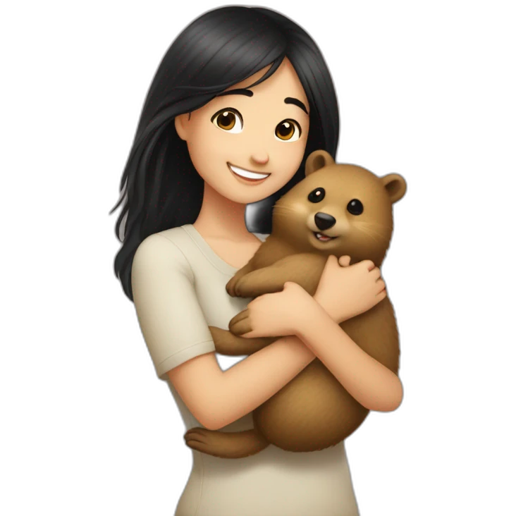 happy-girl-who-is-black-hair-and-hugging-happy-quokka emoji
