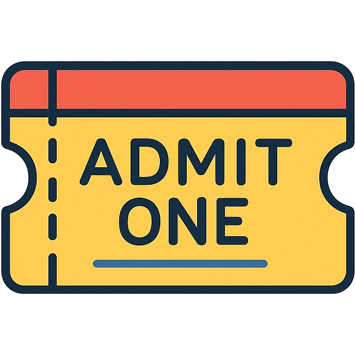 modern icon of an admission ticket, geometric shapes, contemporary look, no text emoji