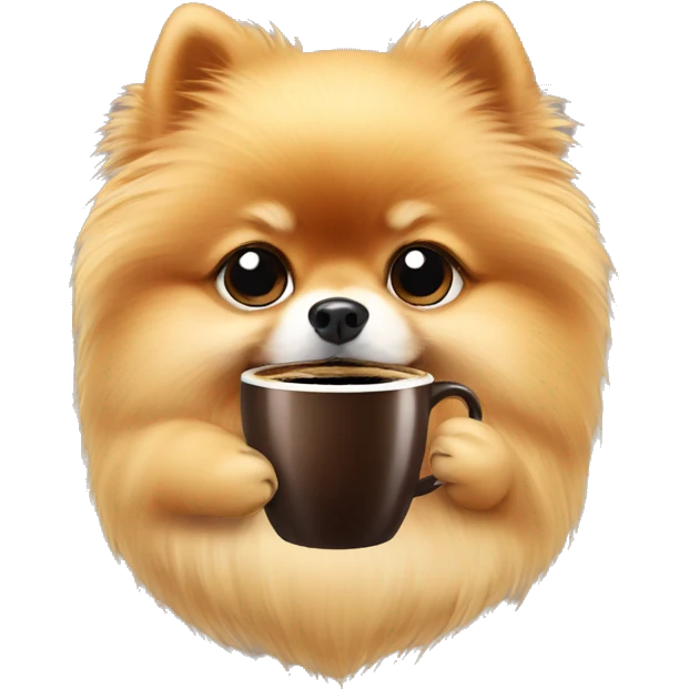 Pomeranian with coffee emoji