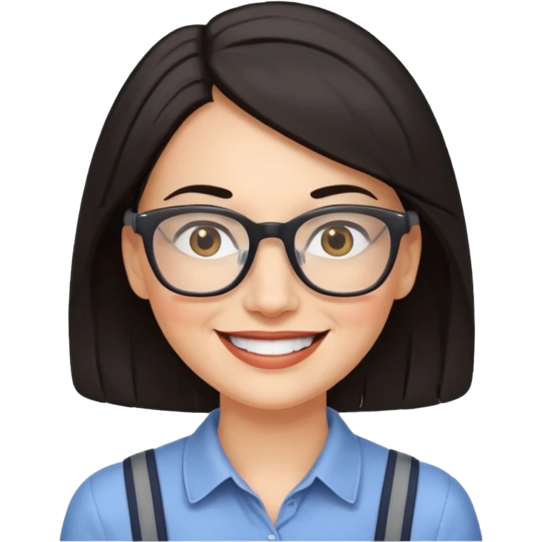 40 year old woman with dark hair some grey with glasses and braces smiling  emoji