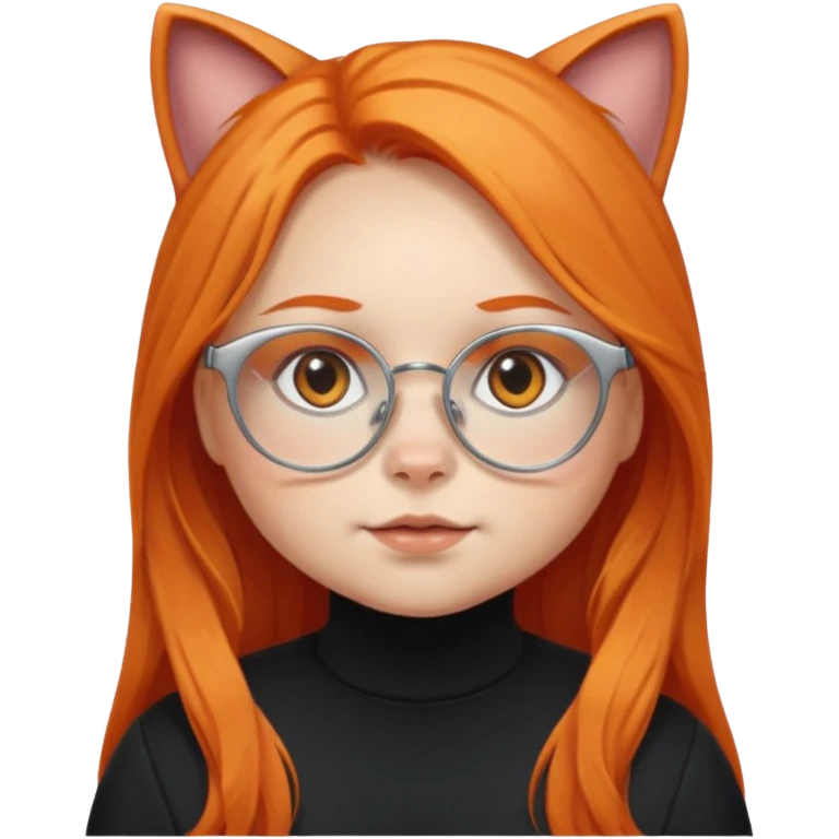 girl with chubby cheeks, very long orange hair, and silver cat-eyed glasses. B lack clothes.  emoji