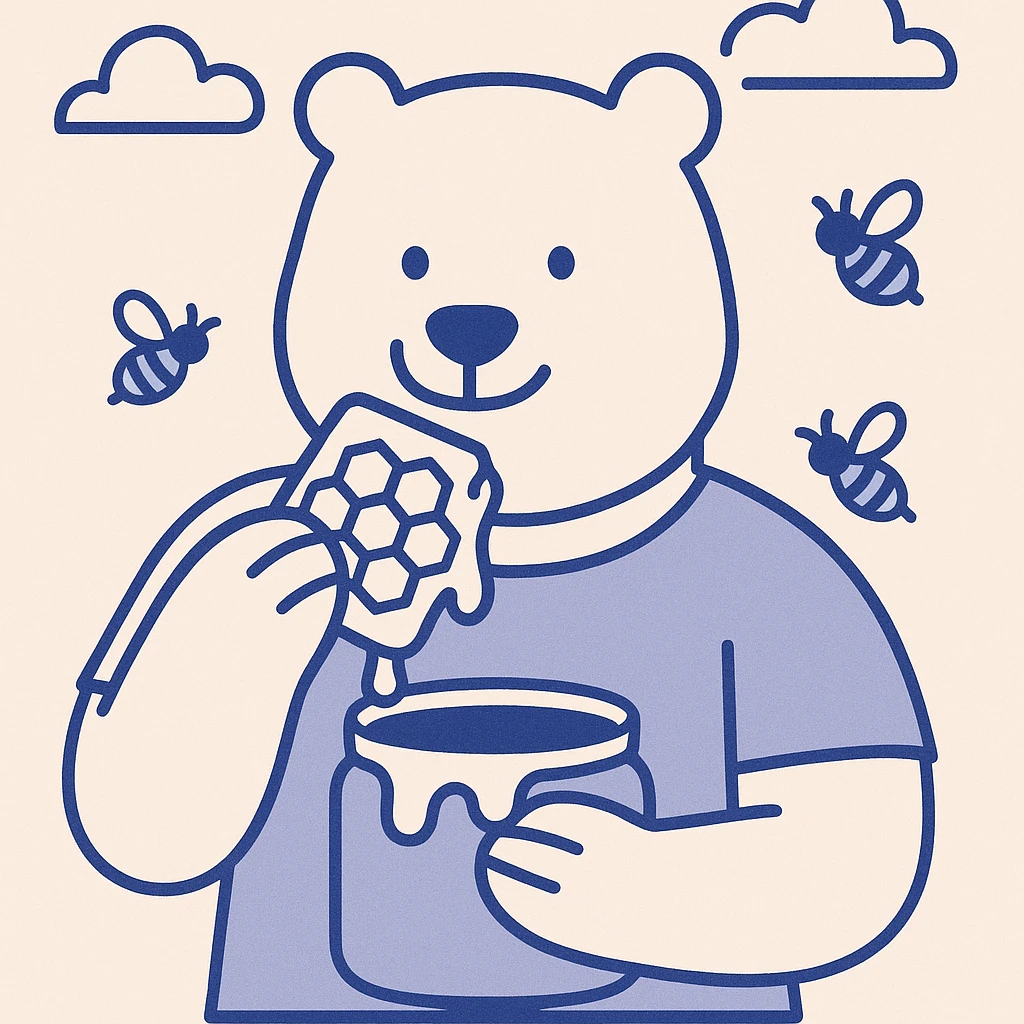 bear eating honeycomb with bees flying around emoji