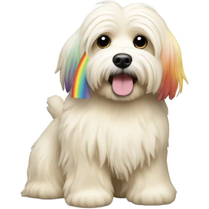Cream colored havanese with RAINBOW dyed TAIL (NOT RAINBOW dyed EARS) emoji