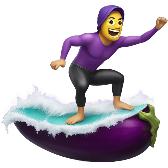 Surfer riding eggplant emoji