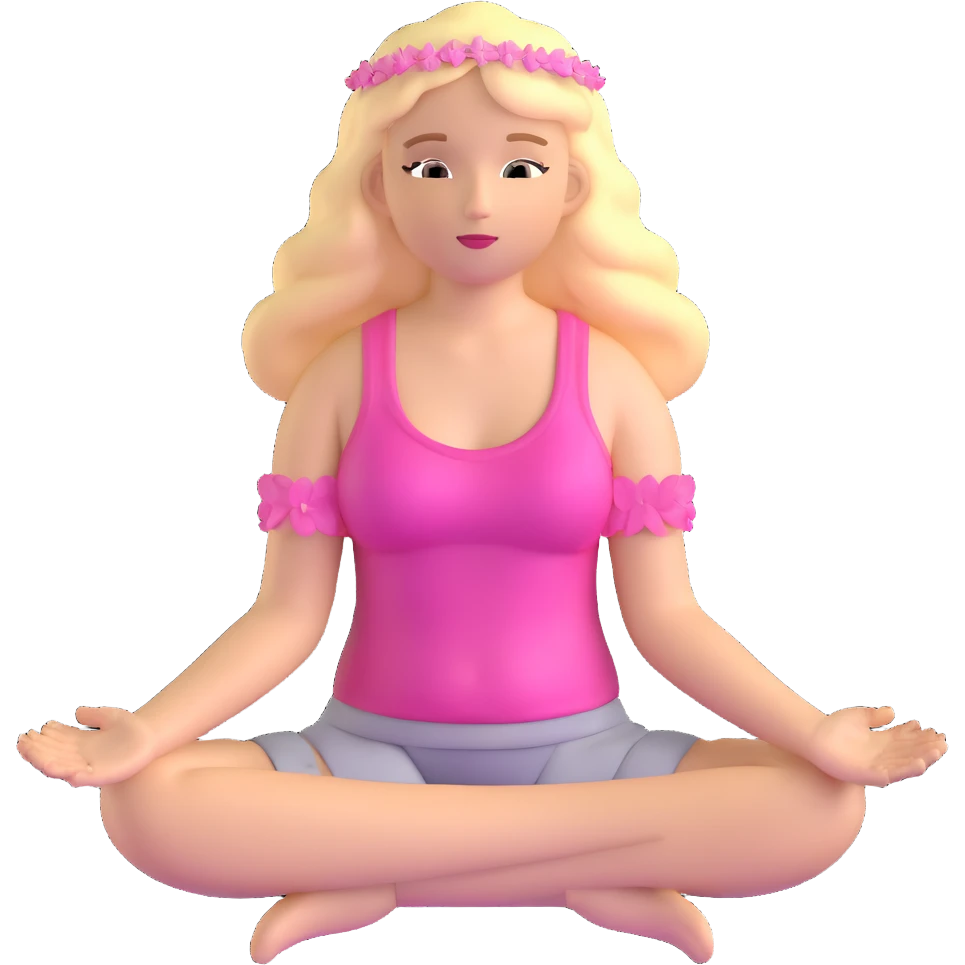 Blonde woman angel with long hair meditating with pink hair accessories emoji