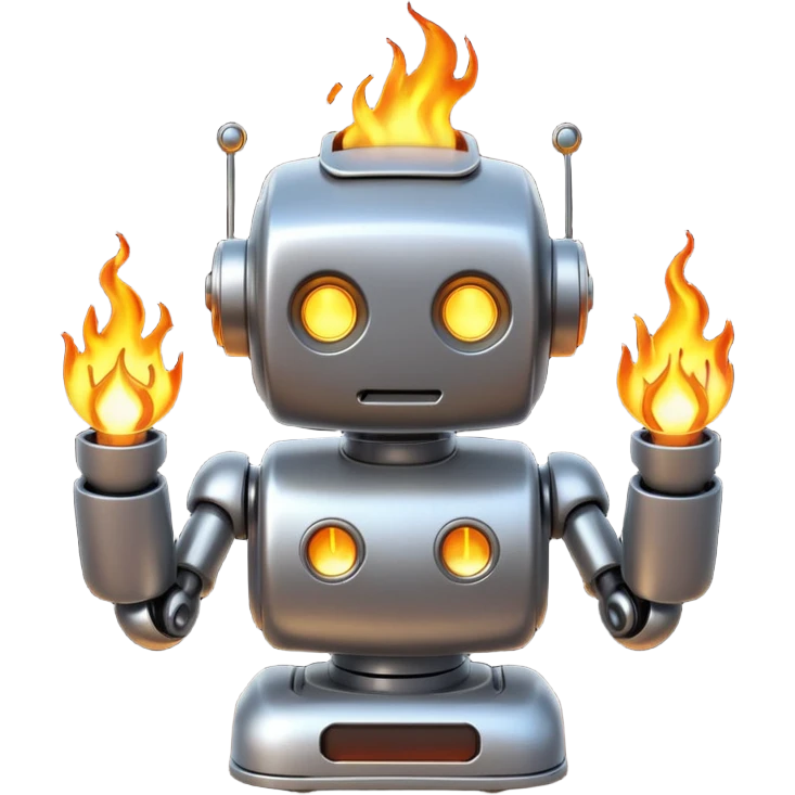 🤖+뒷배경에 🔥+🪫 emoji