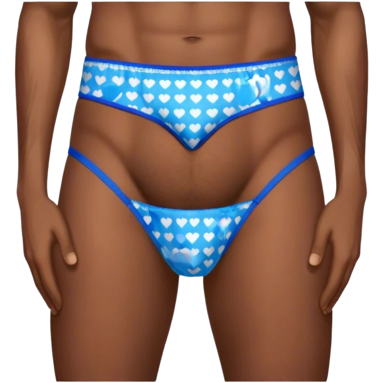 Blue heart patterned men’s briefs hands on hips brown skin emoji