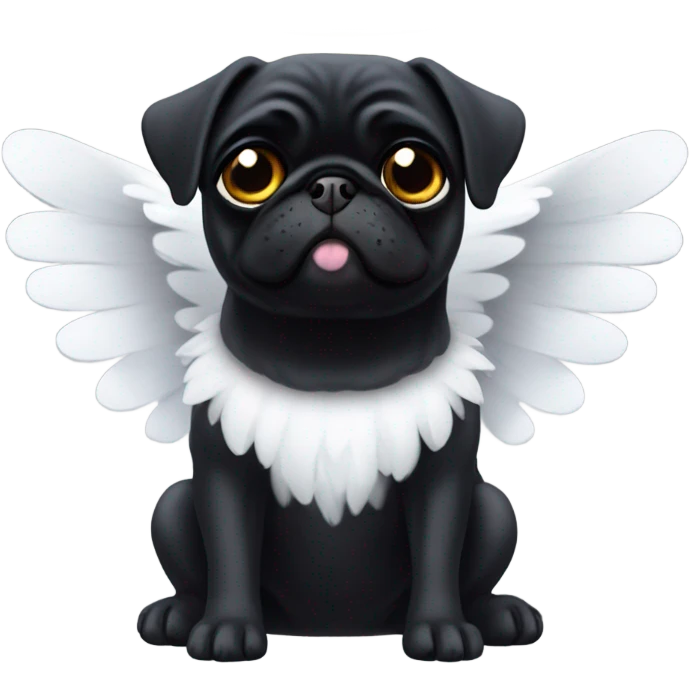 Black Pug with angel wings and halo emoji