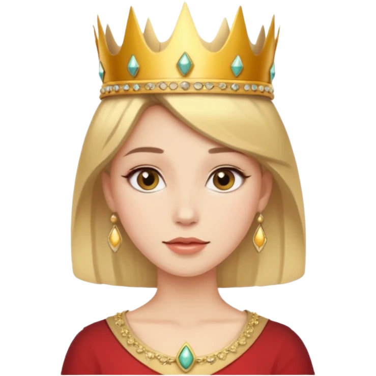Give me an image of a women wearing neutral makeup with a crown. She is looking very content emoji