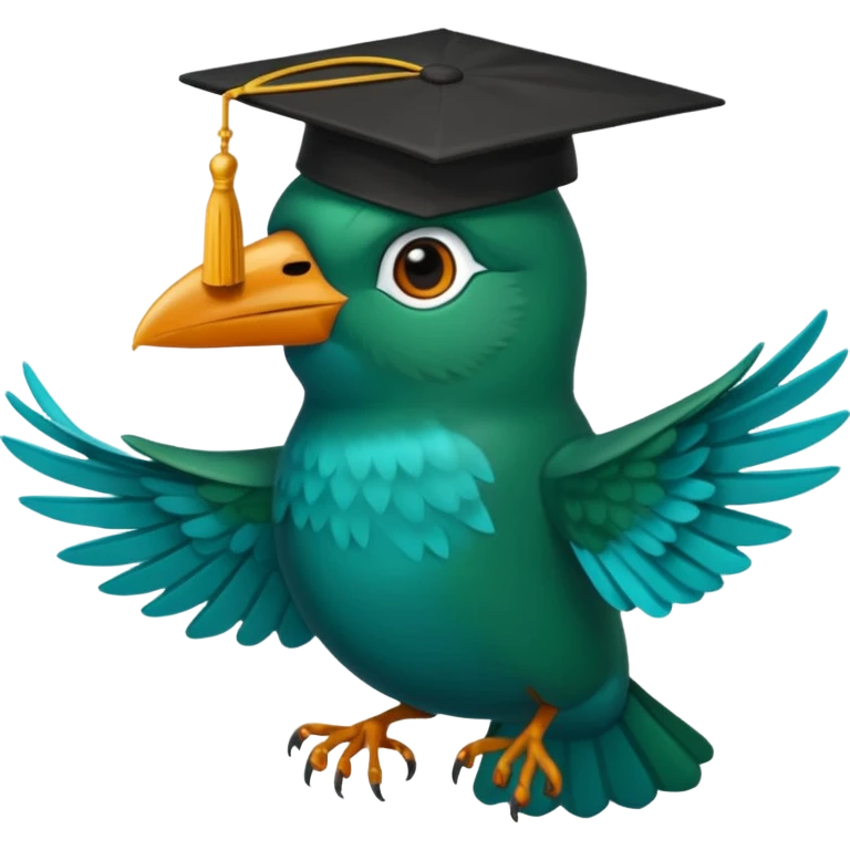 Un COLIBRÍ con birrete de graduación y que el colibrí sea turquesa oscuro, que este se vea bastante realista  emoji