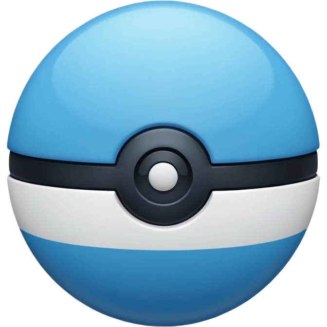 blue pokeball emoji, top half is a more saturated blue, bottom half is white, black stripe, with a white sheen, with a smooth surface emoji