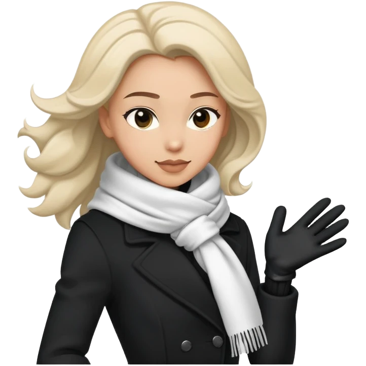 A figure in a flowing coat, windblown scarf, and gloves—elegant and sharp emoji