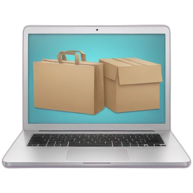 laptop with online shopping on screen emoji