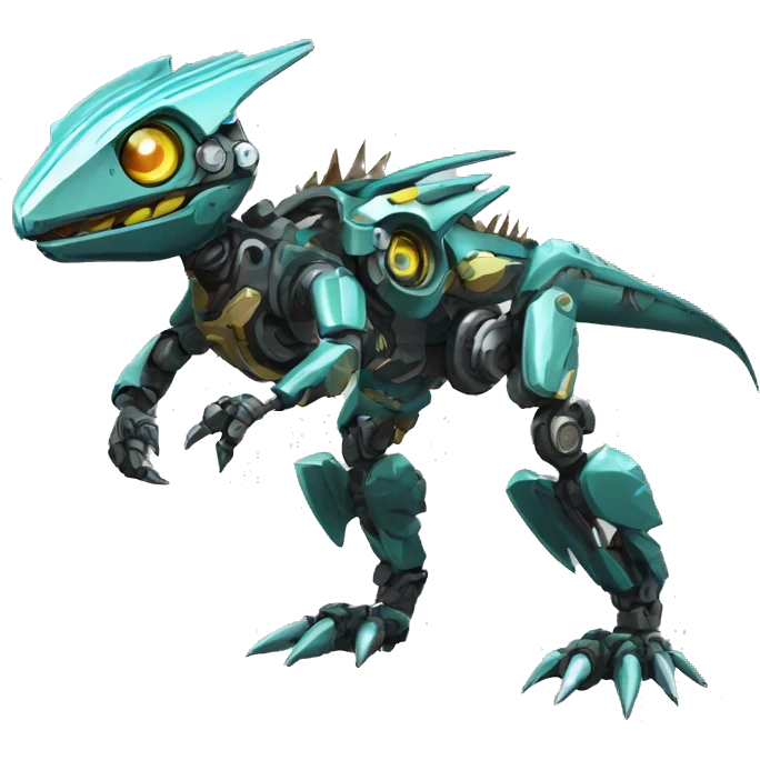 a futuristic mechanical spiky Medabot-lizard-raptor full body emoji