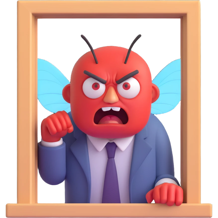 angry man, a fly on the window emoji