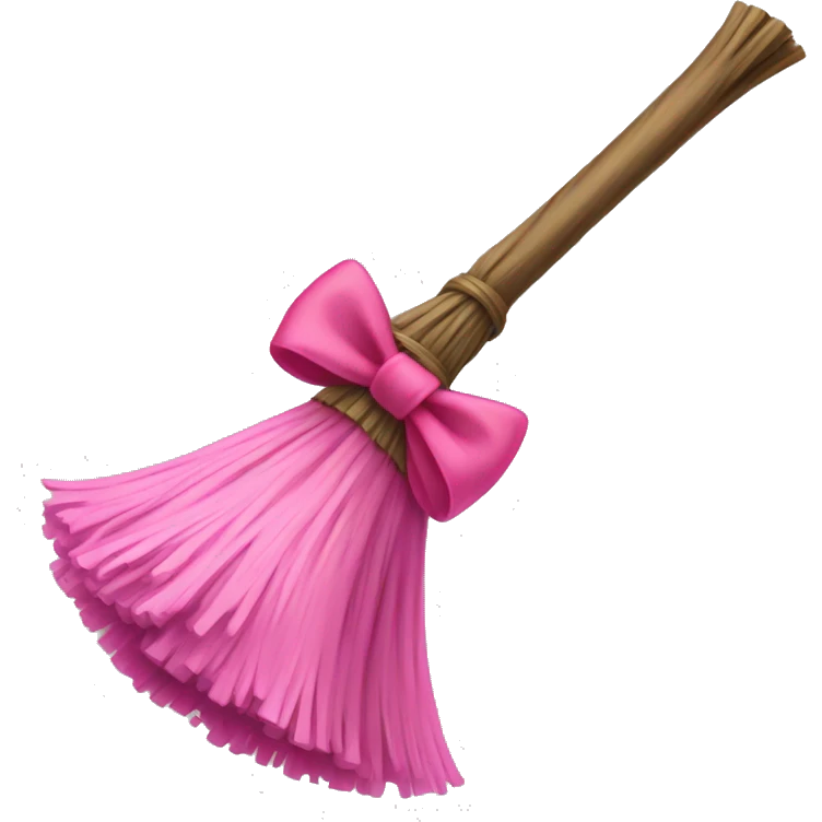 Witches broom with a pink bow emoji