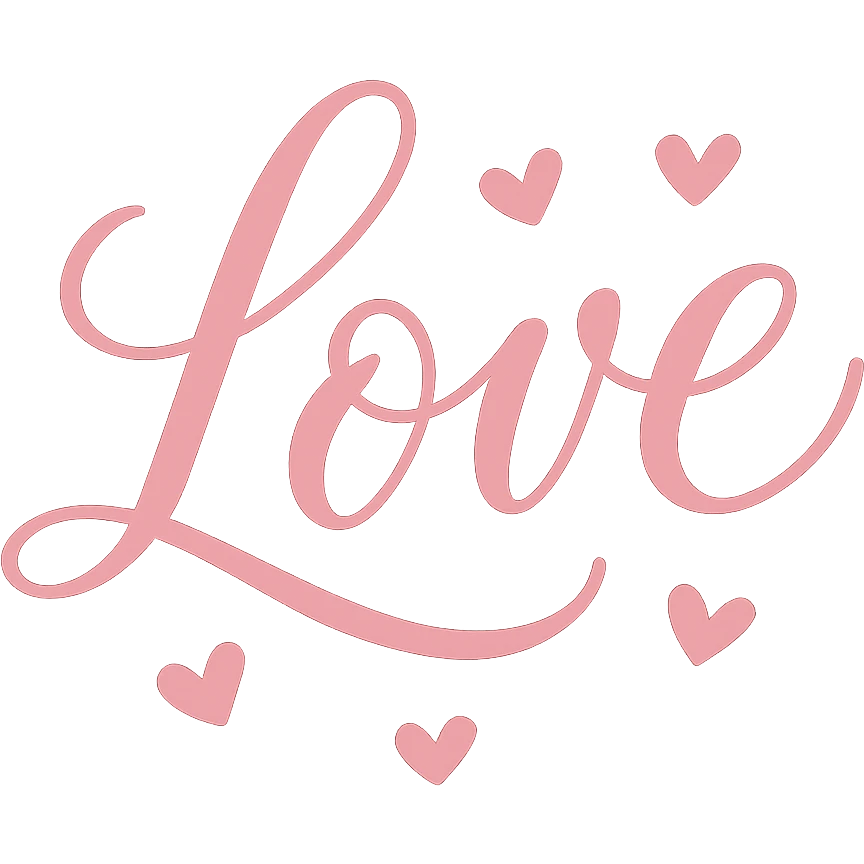 the word 'love' in pink script with hearts, no background emoji