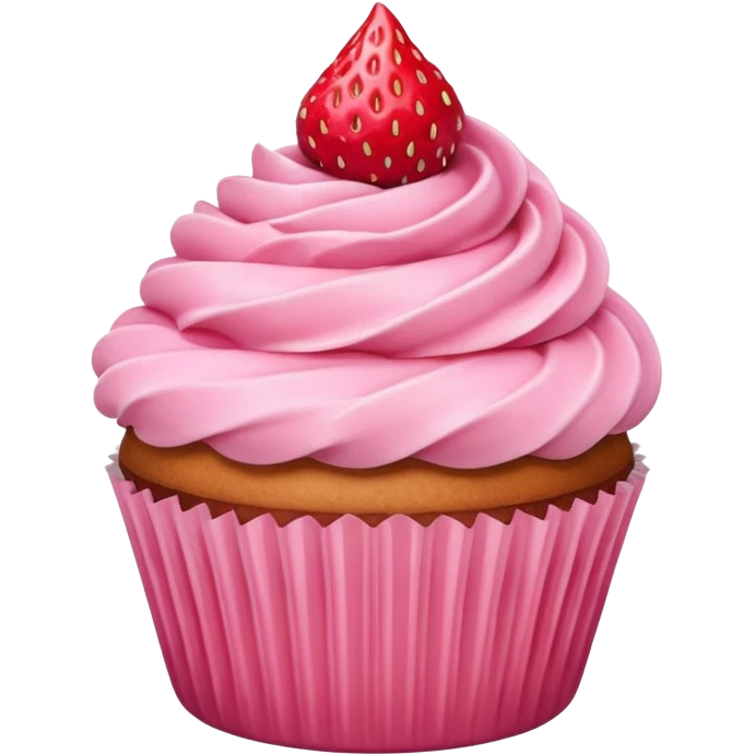 cupcake with pink icing and strawberry emoji
