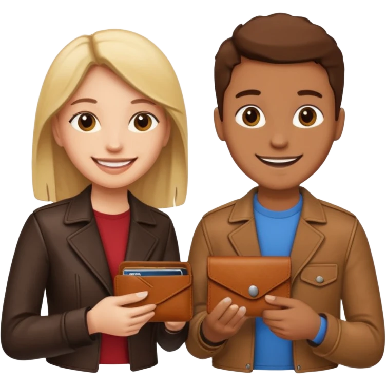 persona devolviendo billetera a otra persona una persona canela y otra persona blana, pero que esten felices emoji