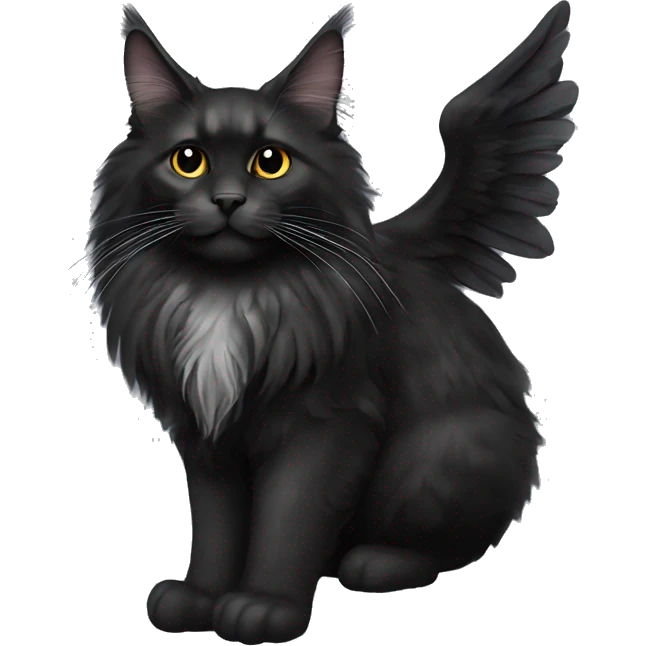 Black Maine coon with  big Angel’s wings emoji