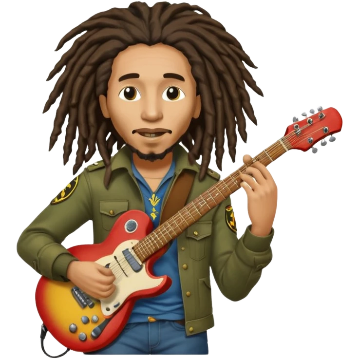  Bob Marley with dreadlocks play electric guitar heraldic crest emoji