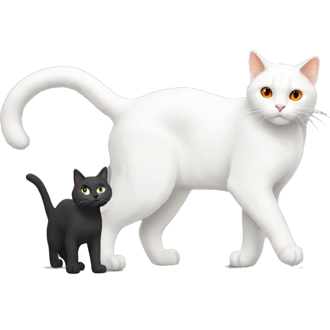 Giant White cat stepping on little orange black and grey cat emoji