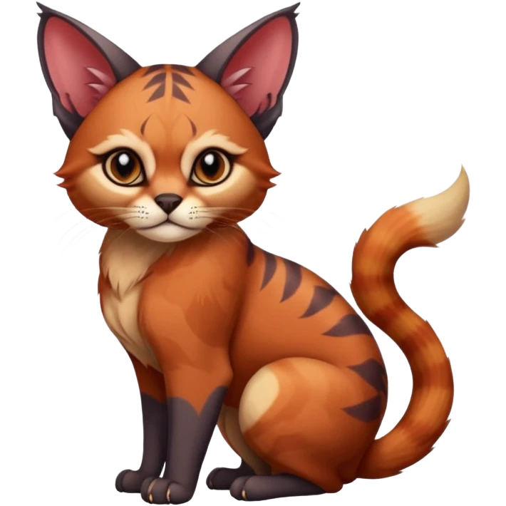 Patterned marked elegant fluffy chubby ballsy furry cute beautiful cool edgy Caracal-Sphynx-Red-Panda-fusion-hybrid-animal-creature, full body emoji