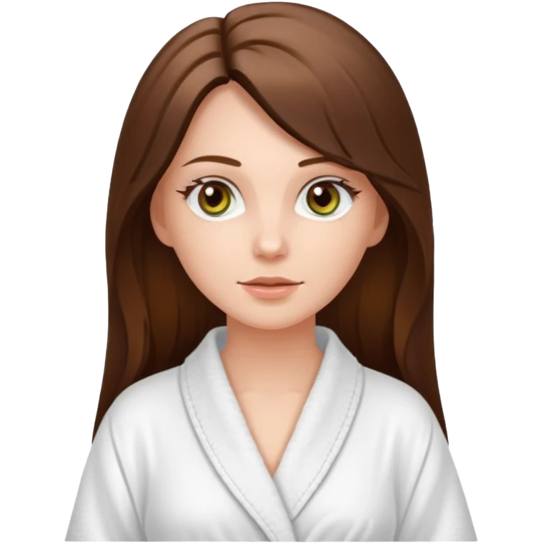 white long brunette hair girl with hazel eyes in a bathrobe  at the spa emoji