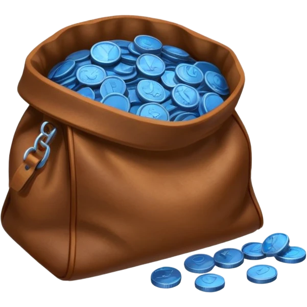 blue coins inside a brown bag  emoji