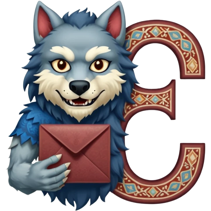 a werewolf hand holding the letter c make the c made out of persian carpet texture emoji
