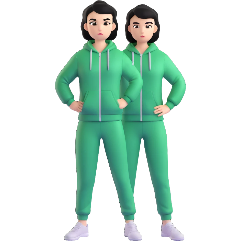 main character from Squid Game wearing green tracksuit, short black hair, determined expression, standing pose emoji