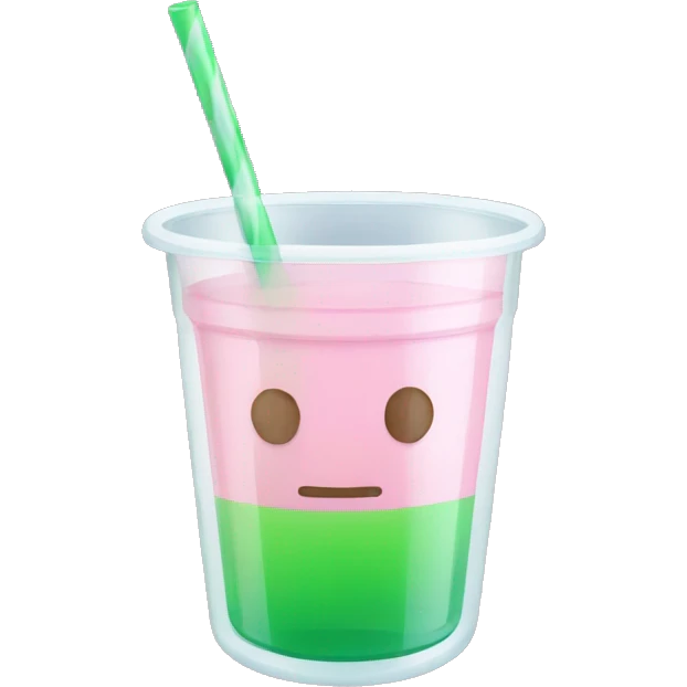 clear cup with light pink and green liquid. Transparent straw sticks out of cup emoji