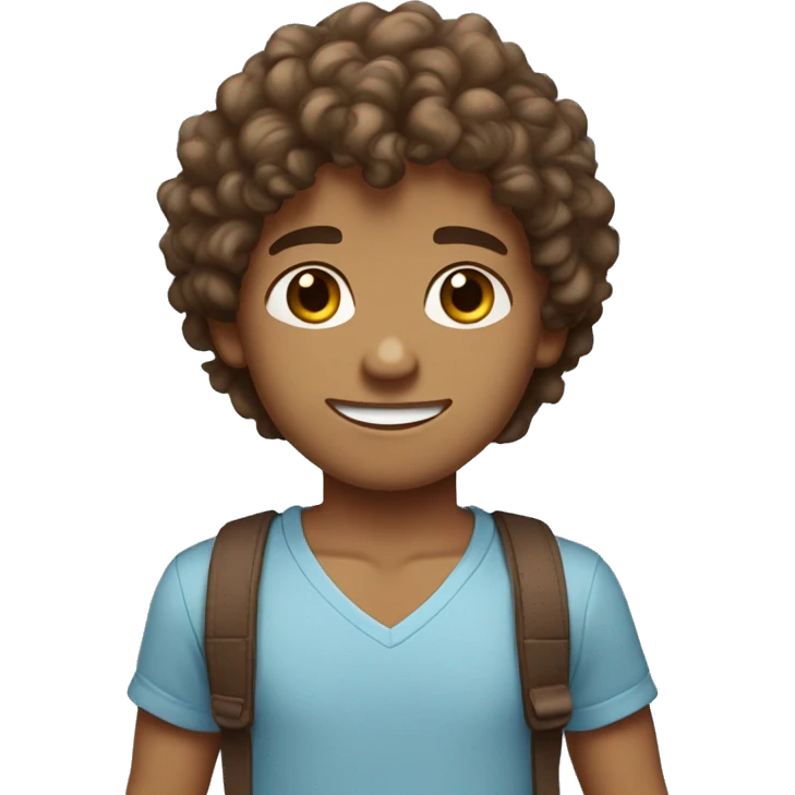 cute tan skinned guy with brown soft curly hair, darkbrown eyes, wearing a lightblue tshirt emoji