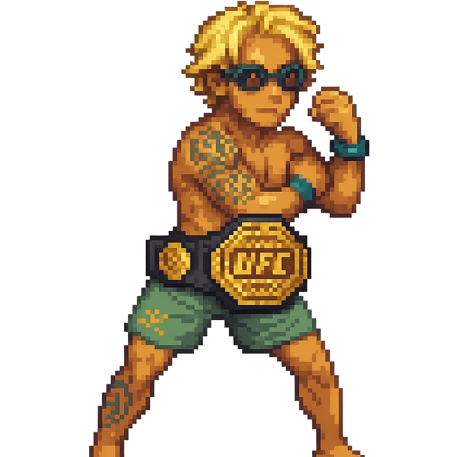 Add a UFC championship belt around the character's waist in pixel art style, keeping the pixel art aesthetic consistent. emoji