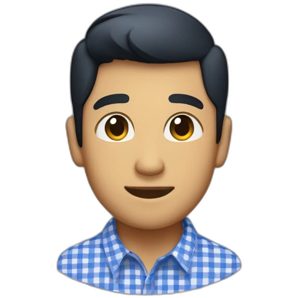 Tan man with short black hair and a gingham white/very dark blue buttoned collar shirt emoji