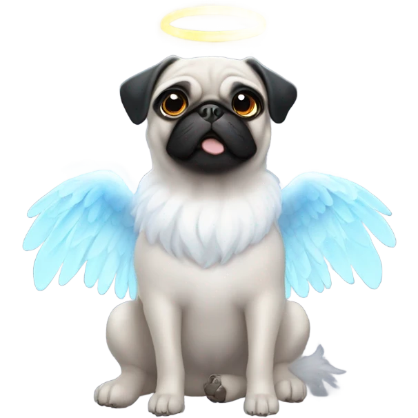 Black Pug with angel wings and halo emoji